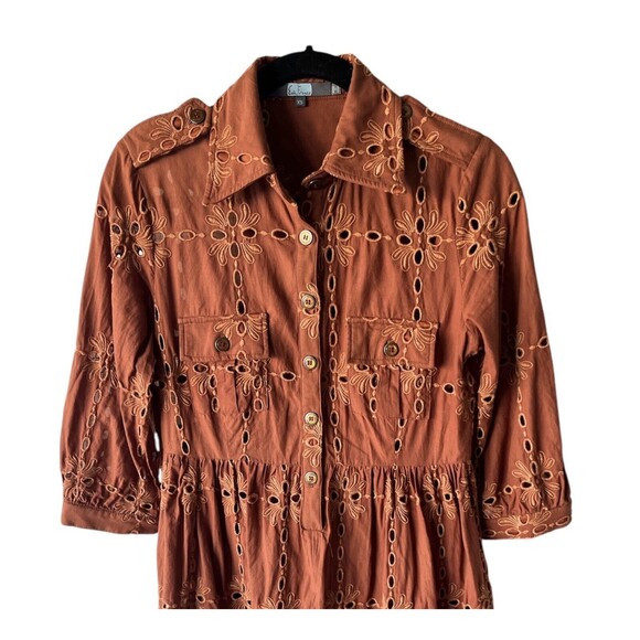 Anthropologie Eva Franco Josie Eyelet Tunic Dress Brown Size XS With Slip‎ Liner - Picture 4 of 13